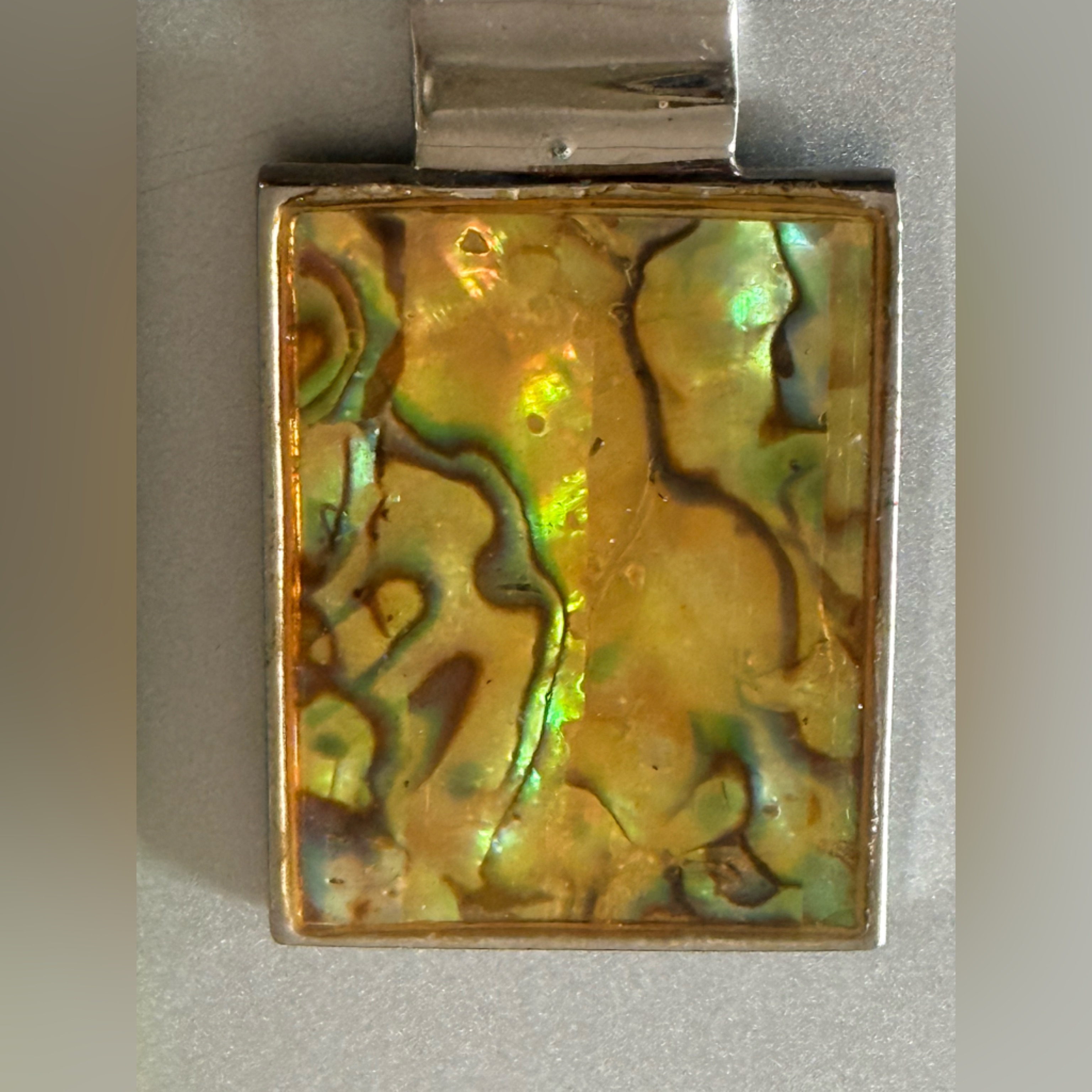 Natural Abalone Reversible Pendant With Silver Tone